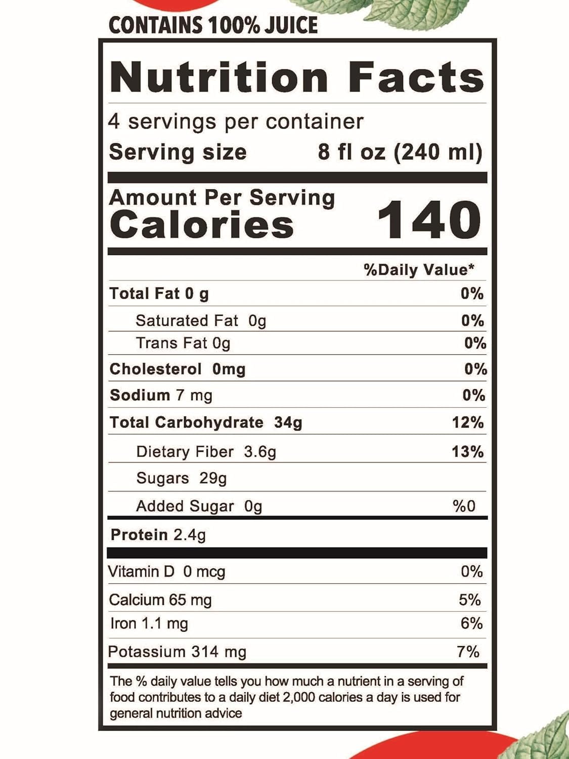Ingredients list on Anna and Sarah tart cherry juice bottle.
