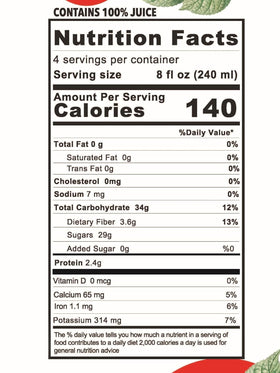 Ingredients list on Anna and Sarah tart cherry juice bottle.