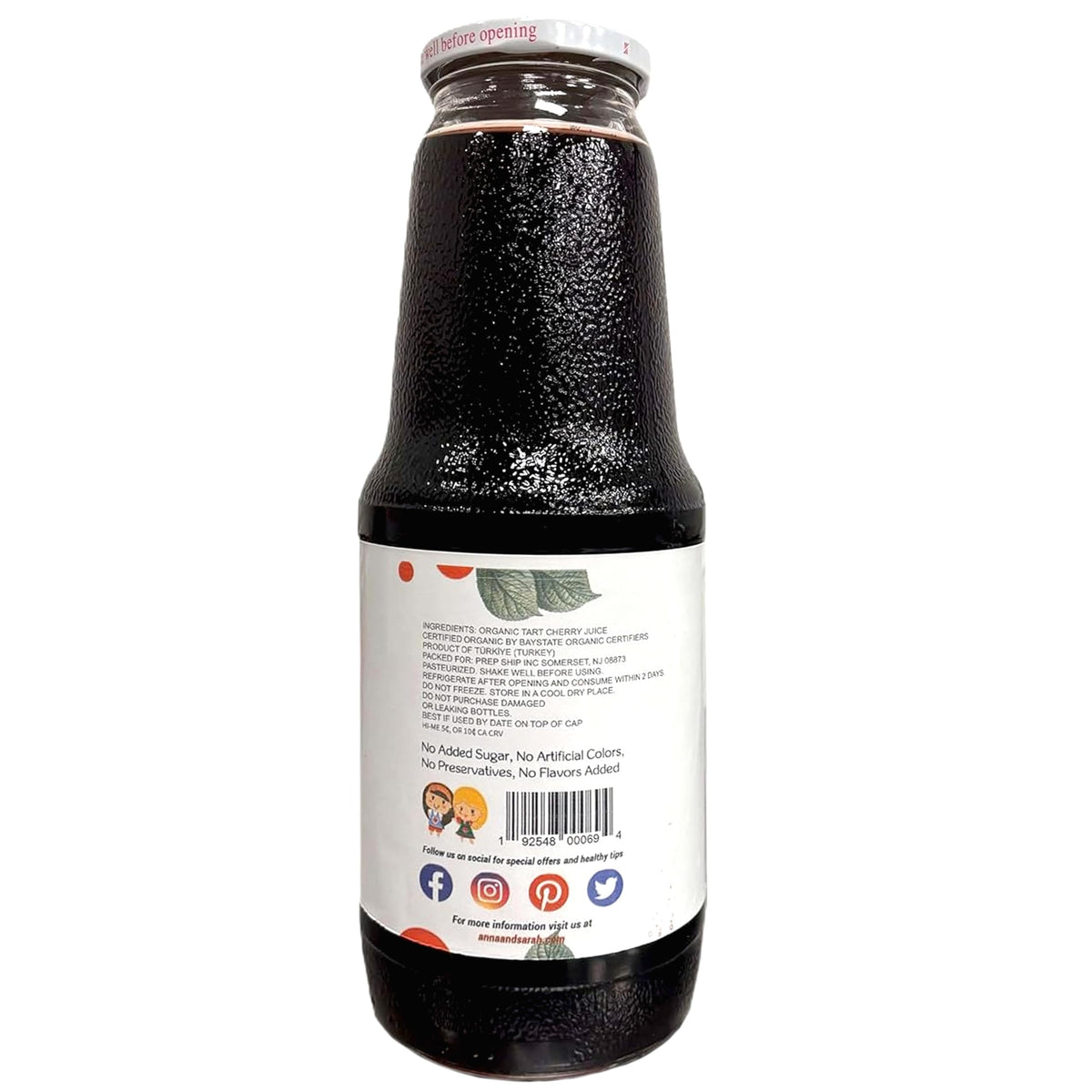 Label on Anna and Sarah tart cherry juice showing USDA Organic certification.
