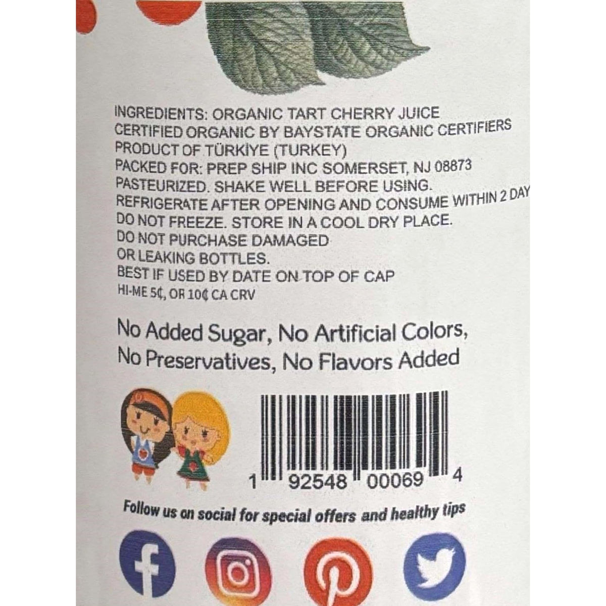 Eco-friendly glass packaging of Anna and Sarah tart cherry juice.