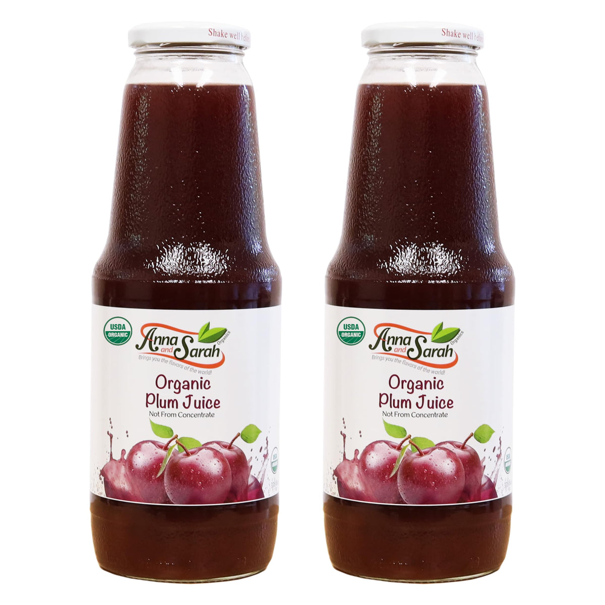Anna and Sarah tart plum juice 2-pack glass bottle for pure, additive-free refreshment.