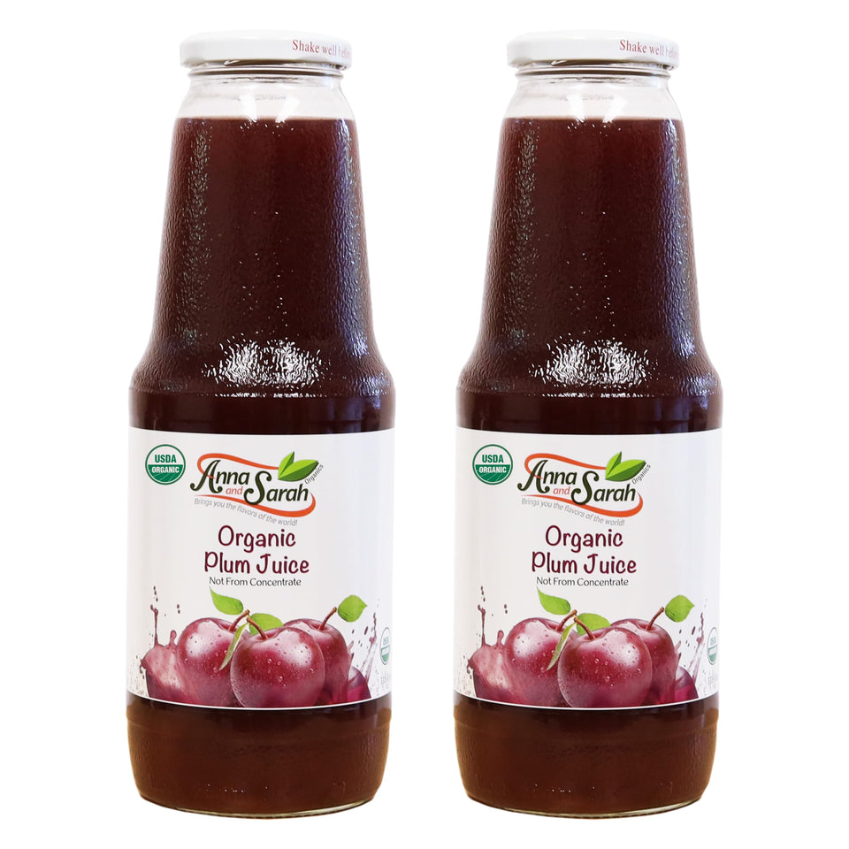 Anna and Sarah tart plum juice 2-pack glass bottle for pure, additive-free refreshment.