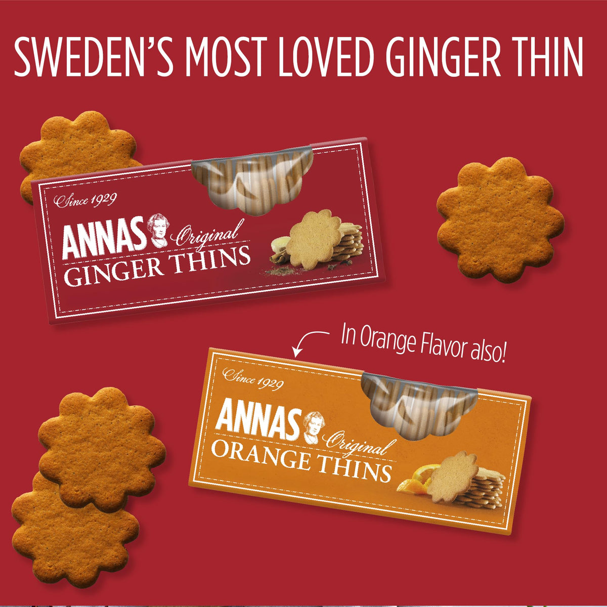 Annas Thins on a tray showing ultra-thin Swedish biscuits for snacking.