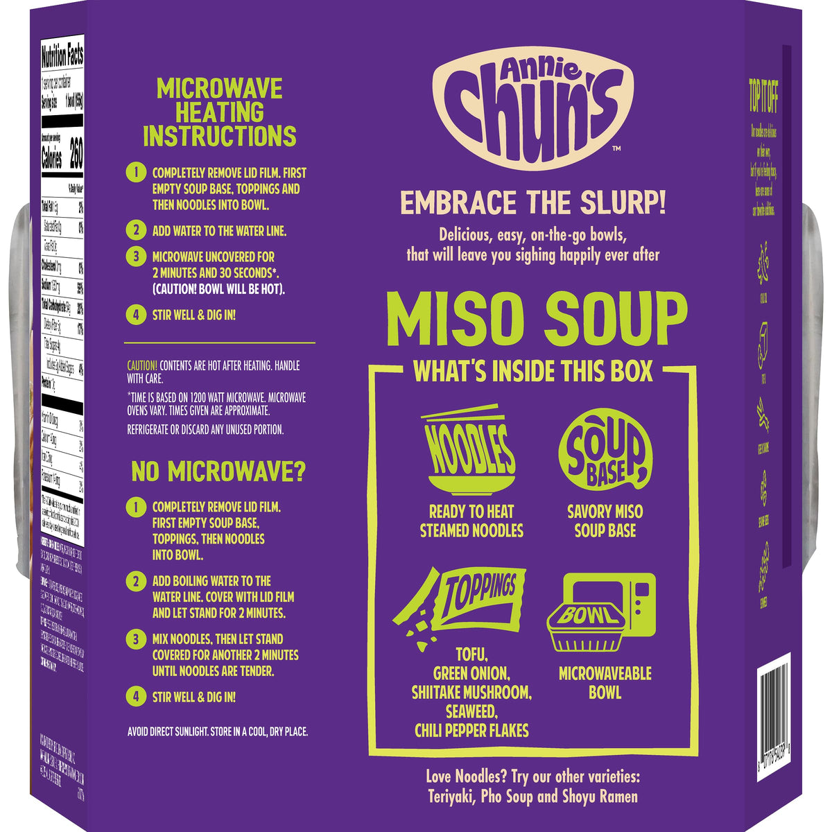 Annie Chun's miso soup bowl with vegetables and tofu ready in minutes.
