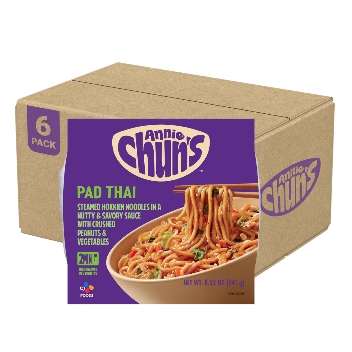 Annie Chun's Pad Thai noodles close-up, ready in minutes for a quick, flavorful lunch.