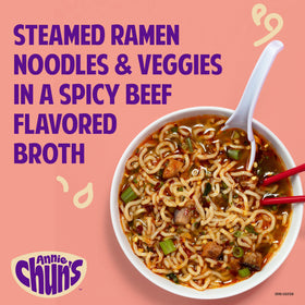 Annie Chun's Spicy Ramen Bowl noodles close-up highlighting curly texture