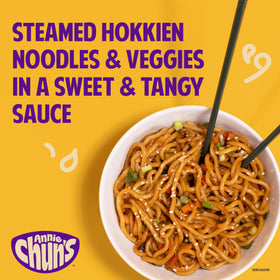 Annie Chun's Teriyaki Noodle Bowl ingredients image highlights noodles and veggies.