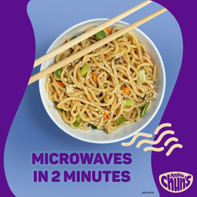 Annie Chun's Yakisoba noodle bowl steaming with noodles and vegetables.