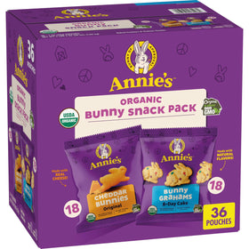 Annie's Cheddar Bunnies crackers close-up highlights real cheese flavor for kids' snacks.