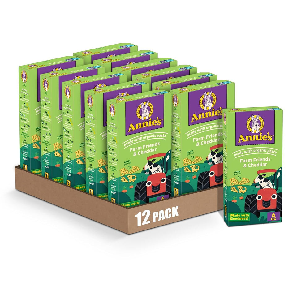 Annie's Farm Friends and Cheddar tractor shapes deliver creamy pasta meals quickly.