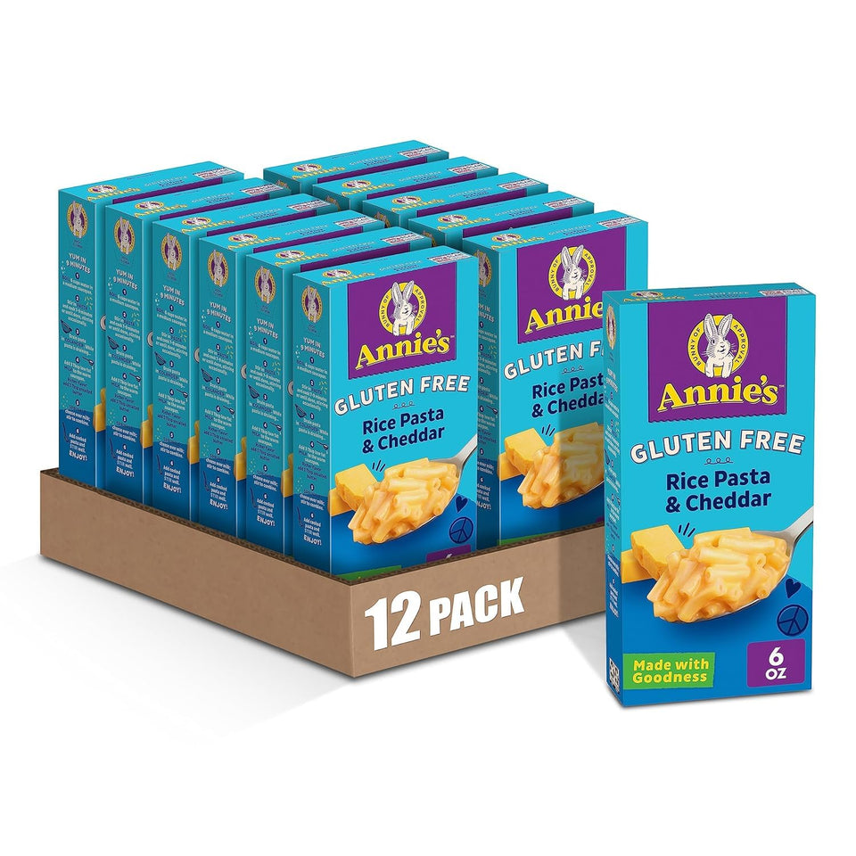 Annie's Gluten Free Rice Pasta & Cheddar box ready for a quick family dinner.
