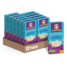Annie's Gluten Free Rice Pasta and White Cheddar box shows real cheese flavor.