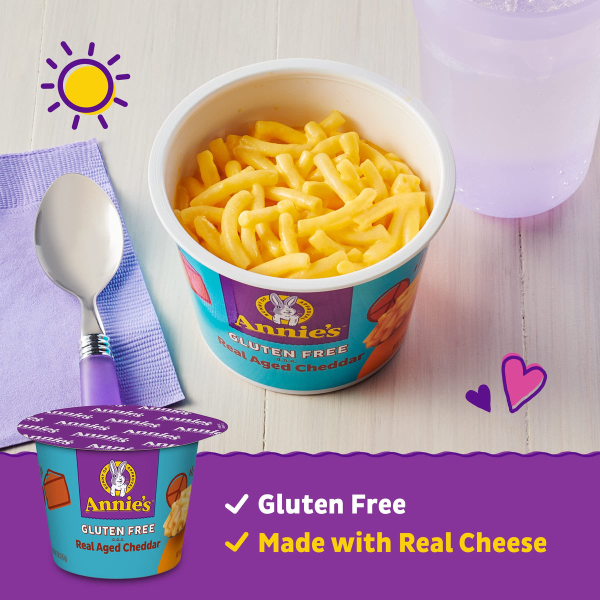Annie's microwave-ready mac and cheese cup with lid off, quick lunch idea