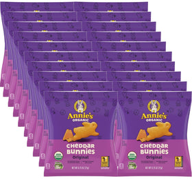 Annie's Organic Cheddar Bunny Crackers pack of 20 bags for easy snacking.