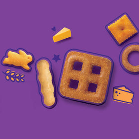 Annie's Organic Cheddar Snack Mix bunny crackers closeup, kid-friendly fun at snack time.