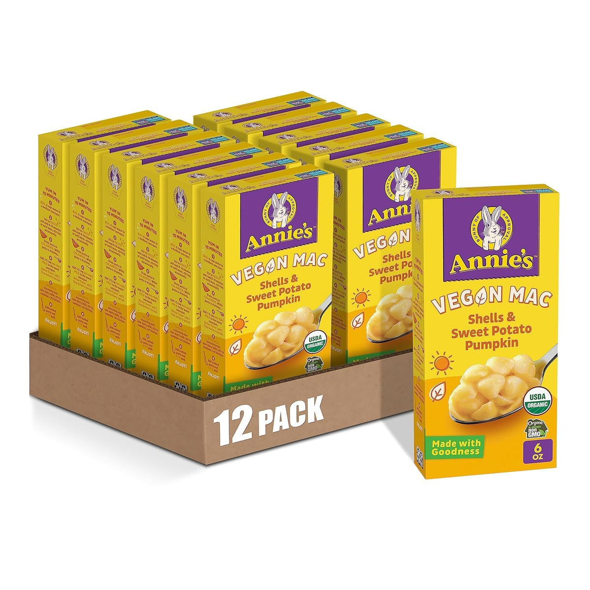 Annie's Organic Vegan Mac Shells family pack ready in minutes.