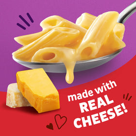 Close-up of Annie's Penne and Four Cheese highlighting organic pasta and real cheese
