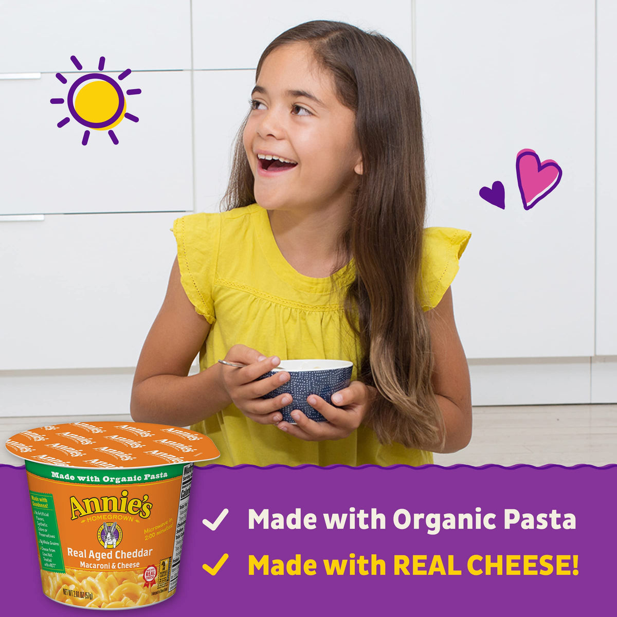 Annie's Real Aged Cheddar Mac Cup fill line guidance for water addition