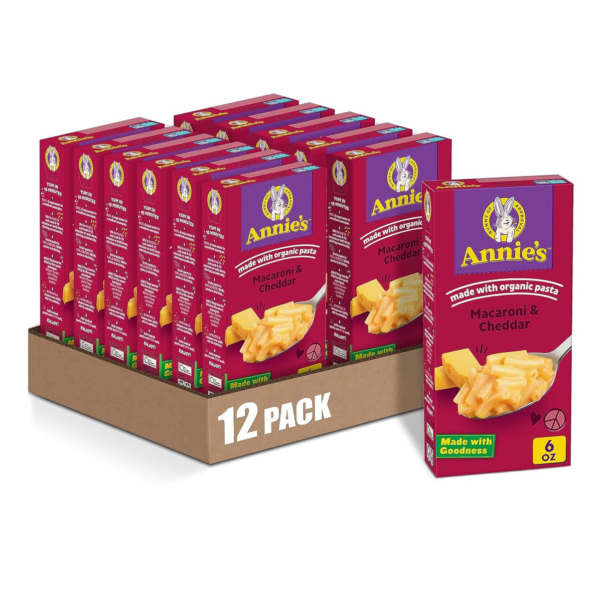 Annie's reduced-sodium macaroni cheddar hero image for quick family dinner.