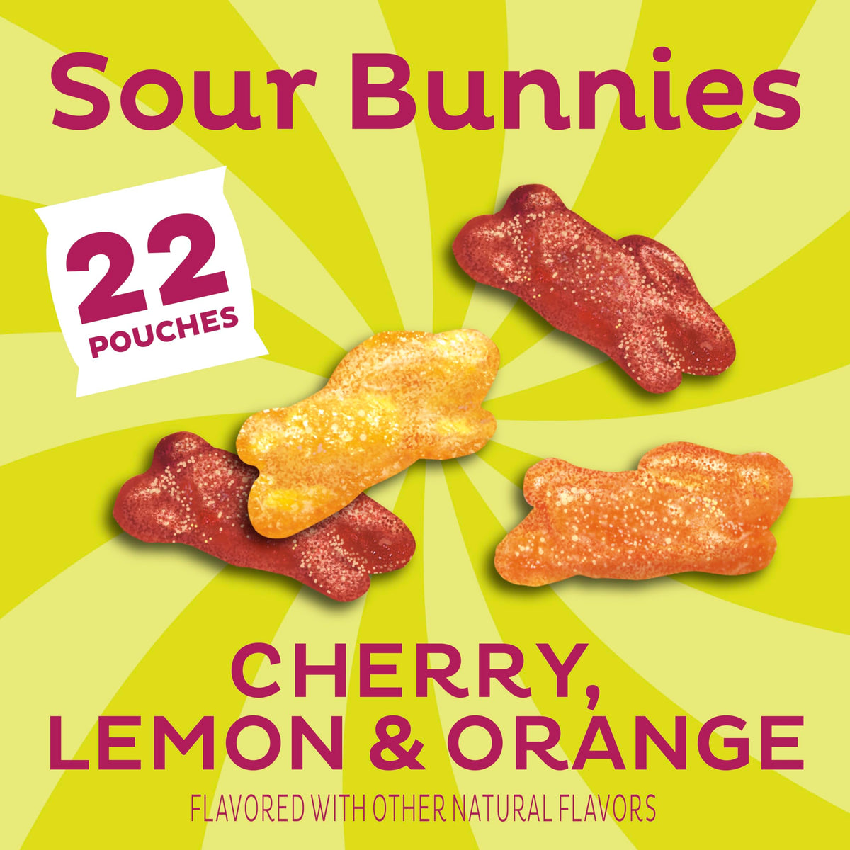 Annie's Sour Bunnies fruit-flavored snacks showcase bright flavors for kids.