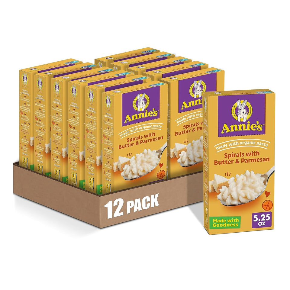 Annie's Spirals with Butter and Parmesan, organic pasta for a creamy family meal.