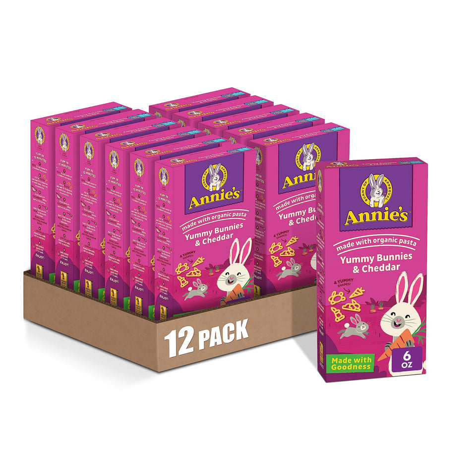 Annie's Yummy Bunnies and Cheddar box showing real cheese flavor
