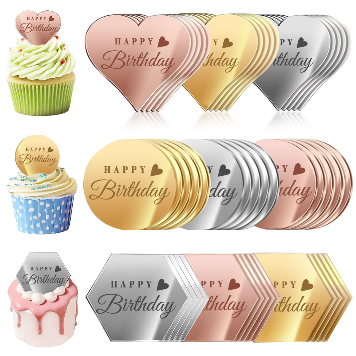 Ansee Happy Birthday heart gold topper adds glam to cakes