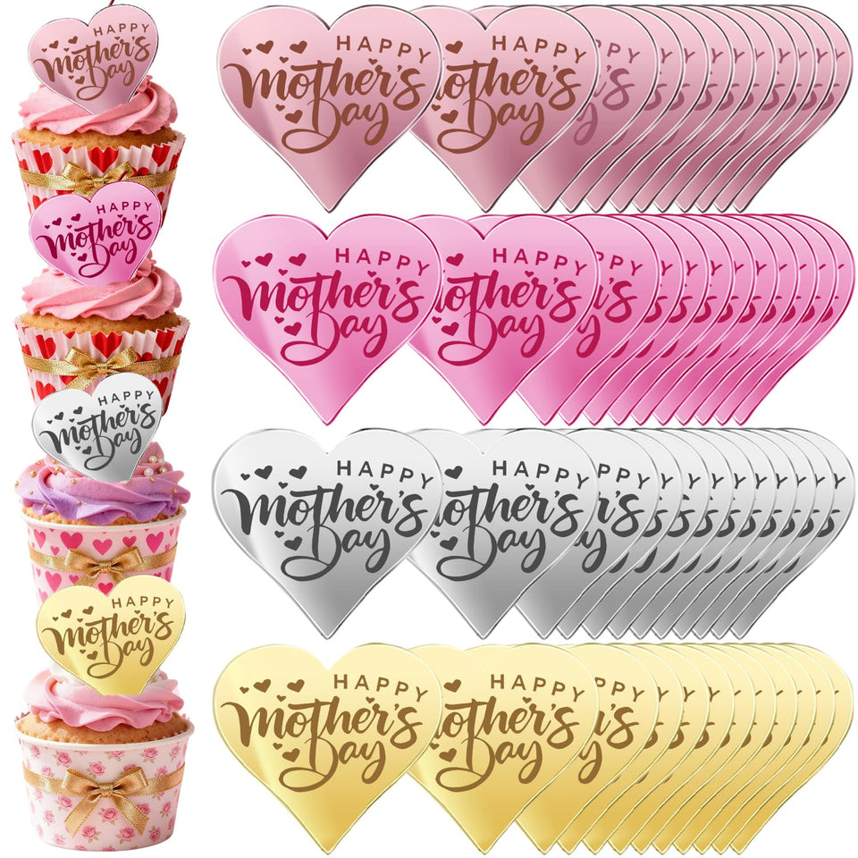 Ansee gold mirror acrylic cupcake topper for elegant Mother's Day desserts.