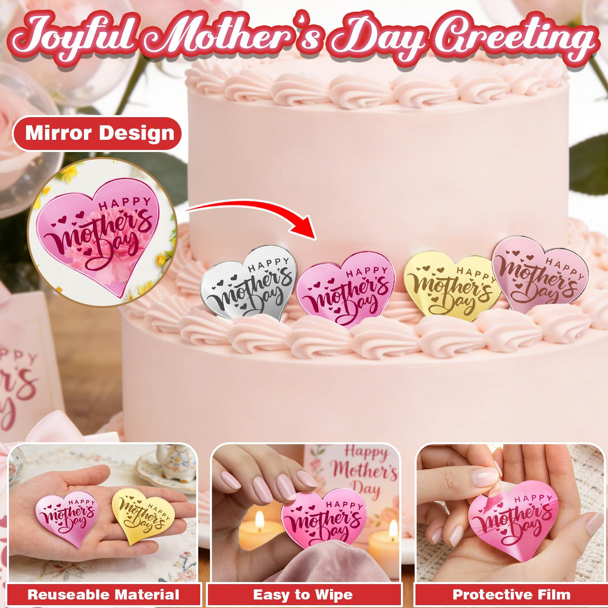 Ansee rose gold mirror topper adds chic sparkle to treats.