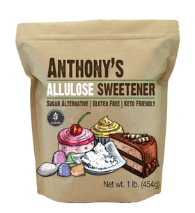 Anthony's Allulose bottle pour demonstrates zero net carbs for keto-friendly sweetness.