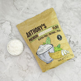 Anthony's arrowroot flour powder packaging with nutrition label.