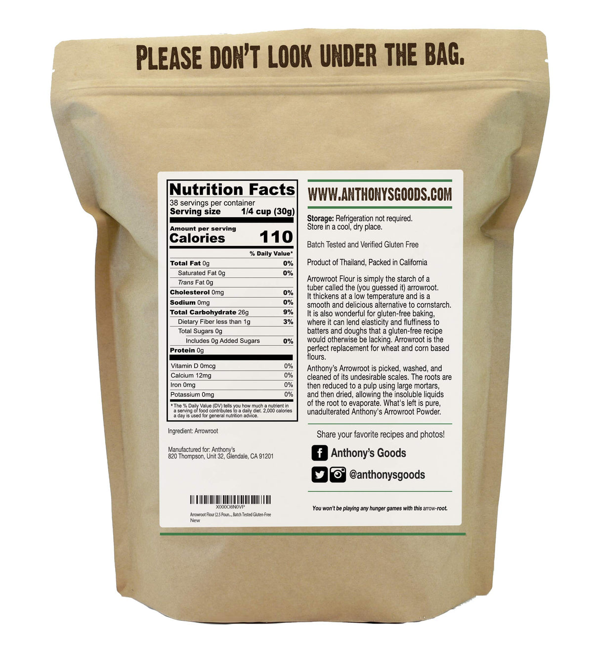 Anthony's arrowroot flour powder with scoop for measuring.