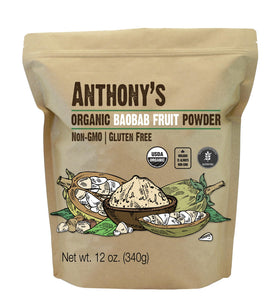 Anthony's Baobab powder bottle front demonstrates organic quality for everyday smoothies.