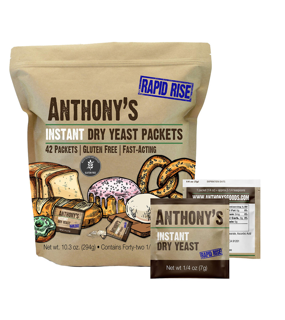 Anthony's instant dry yeast packets 42-count box ready for quick bread baking.