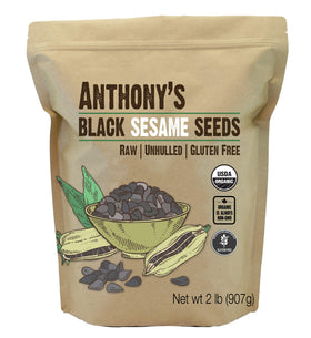 Anthony's Organic Black Sesame Seeds bag front, ideal for adding nutty flavor to bowls.