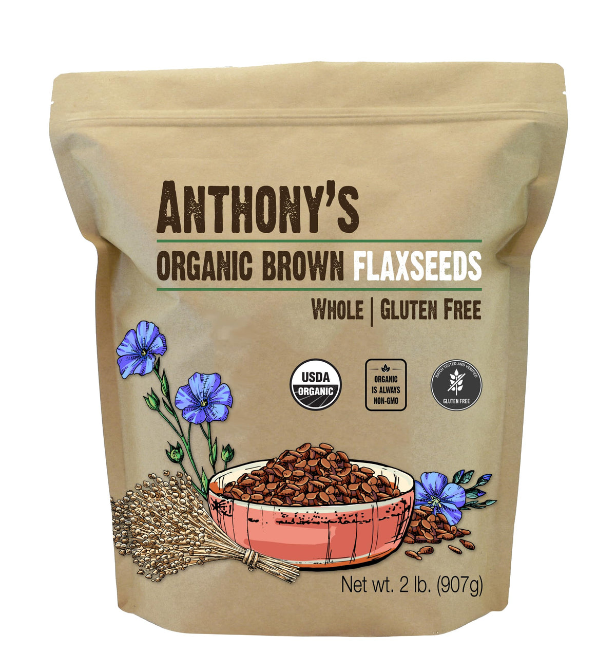 Anthony's Organic Brown Flaxseed bulk bag for baking and smoothies