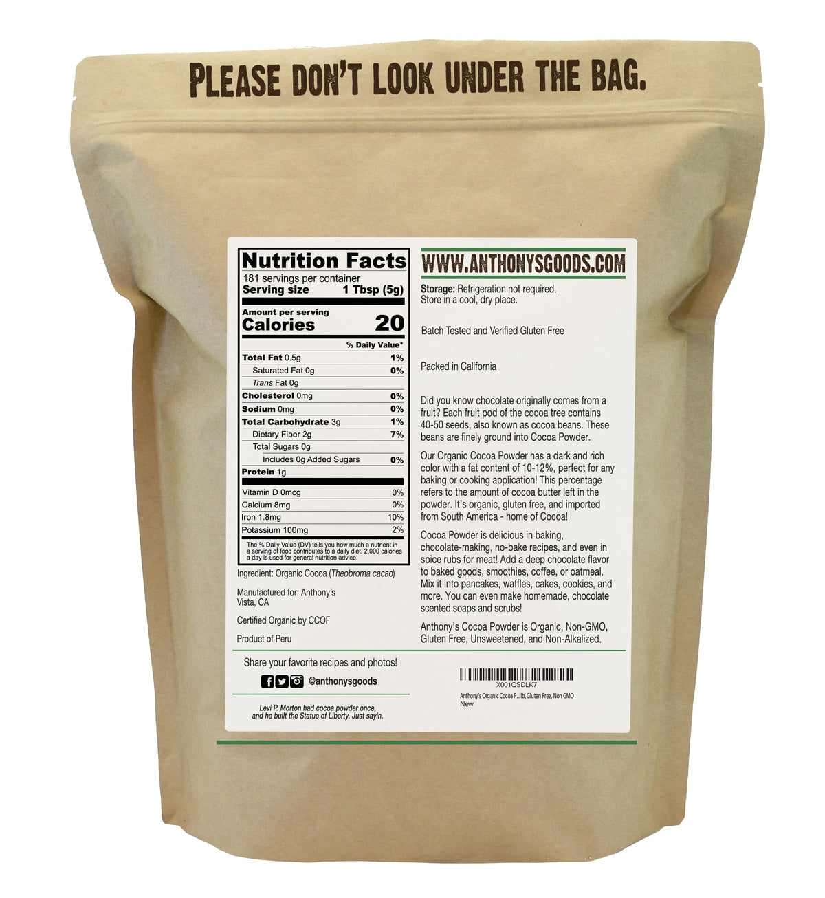 Anthony's Organic Cocoa Powder scoop - great for smoothies and overnight oats.
