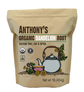 Anthony's Organic Dandelion Root cut and sifted pack for brewing or grinding