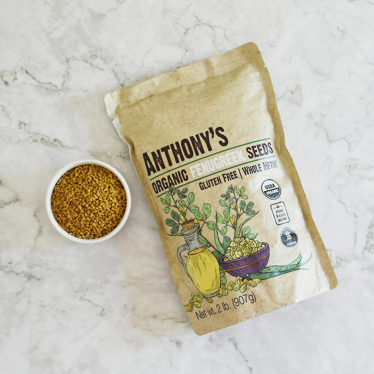 Anthony's fenugreek seeds ready to flavor pantry staples and spice up meals.