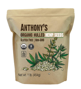 Anthony's Organic Hulled Hemp Seeds 1lb bag ready for pantry staples and plant-based protein.