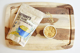 Anthony's Organic Split Yellow Mung Beans ready to serve in a fragrant dal bowl.
