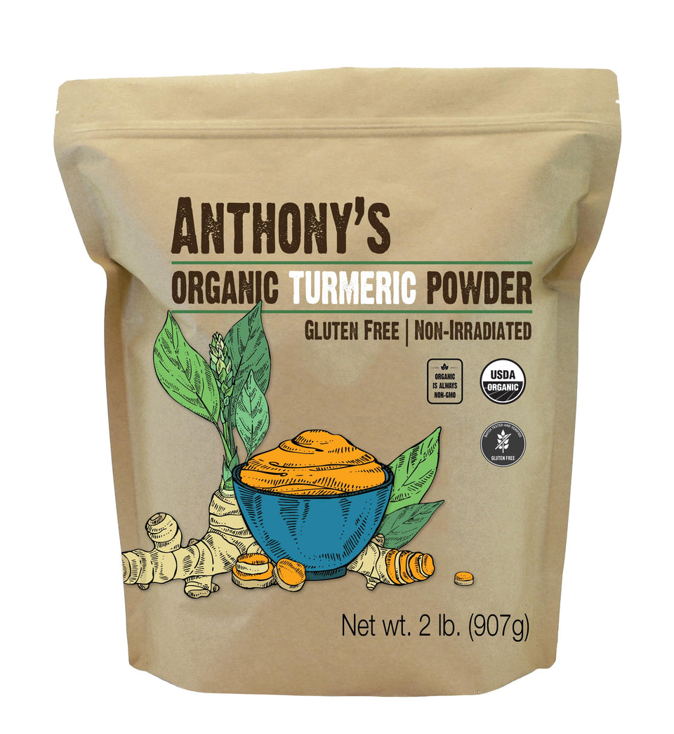 Anthony's Organic Turmeric Root Powder 2lb pack showing premium organic spice for vibrant meals