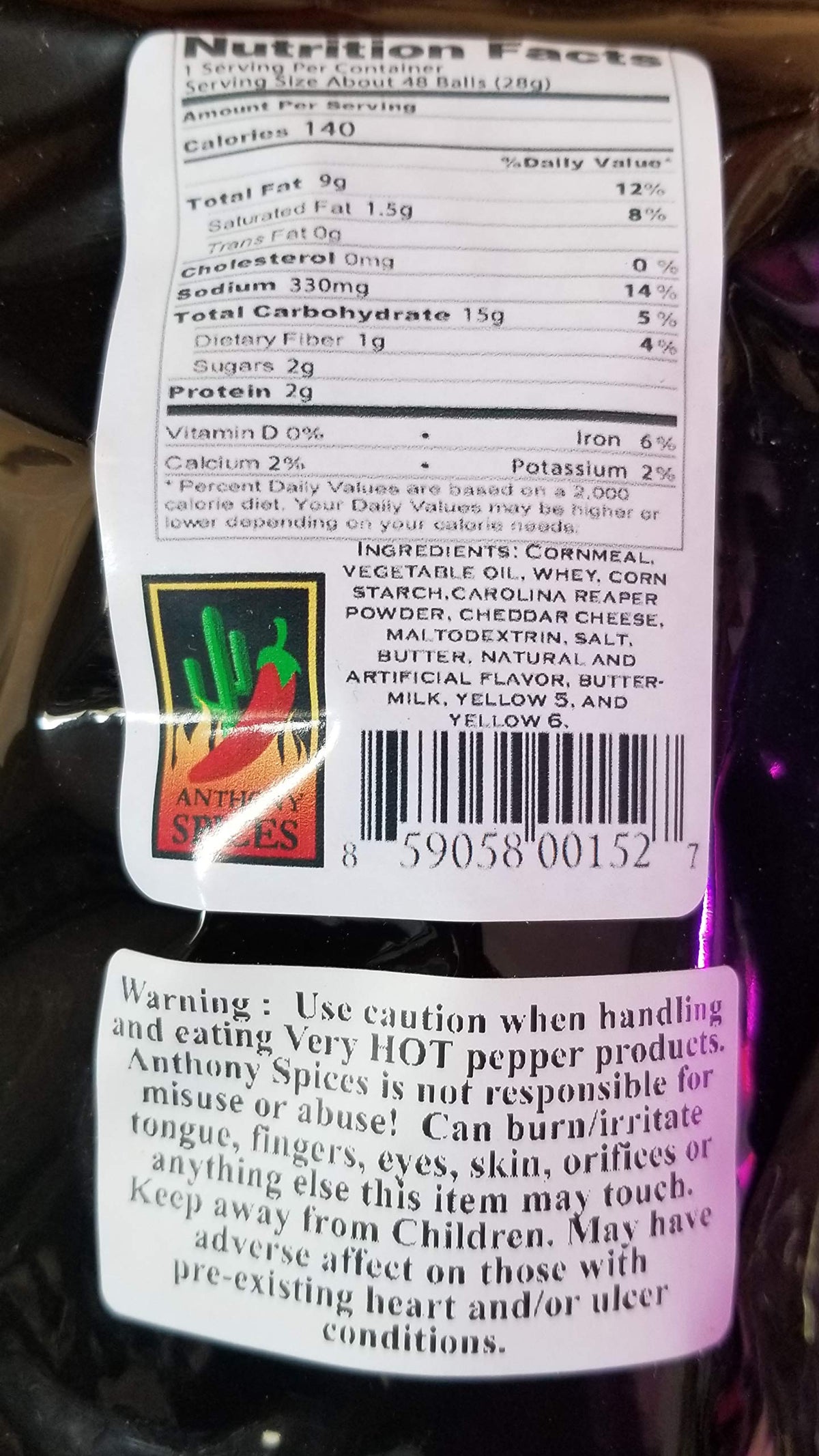 Anthony Spices Carolina Reaper Cheese Balls close-up highlighting intense pepper flavor