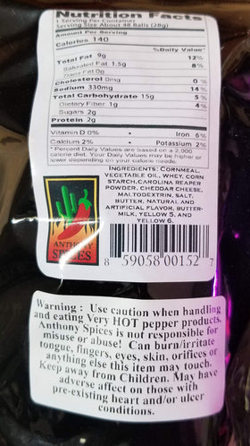 Anthony Spices Carolina Reaper Cheese Balls close-up highlighting intense pepper flavor