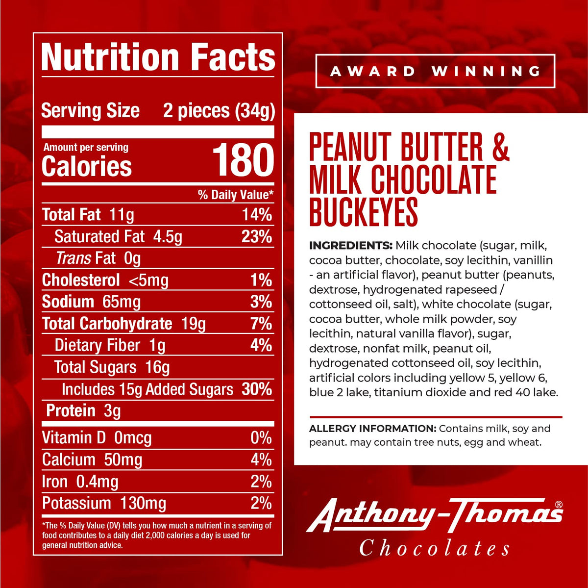Anthony Thomas Buckeyes closeup peanut butter center, creamy filling on display.