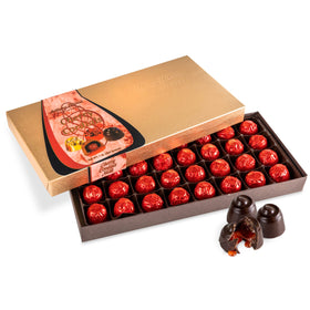 Anthony Thomas Cherry Cordials dark chocolate packaging showing premium gift presentation.