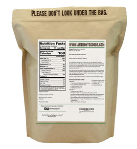Anthony's Almond Meal Flour bag closeup with skin-on almonds and rich color.