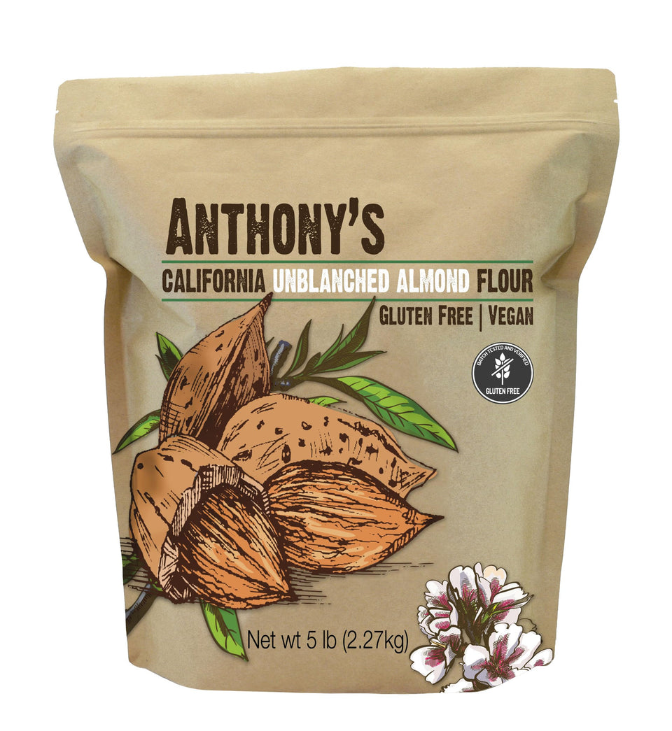 Anthony's Almond Meal Flour unblanched front bag for gluten-free baking.