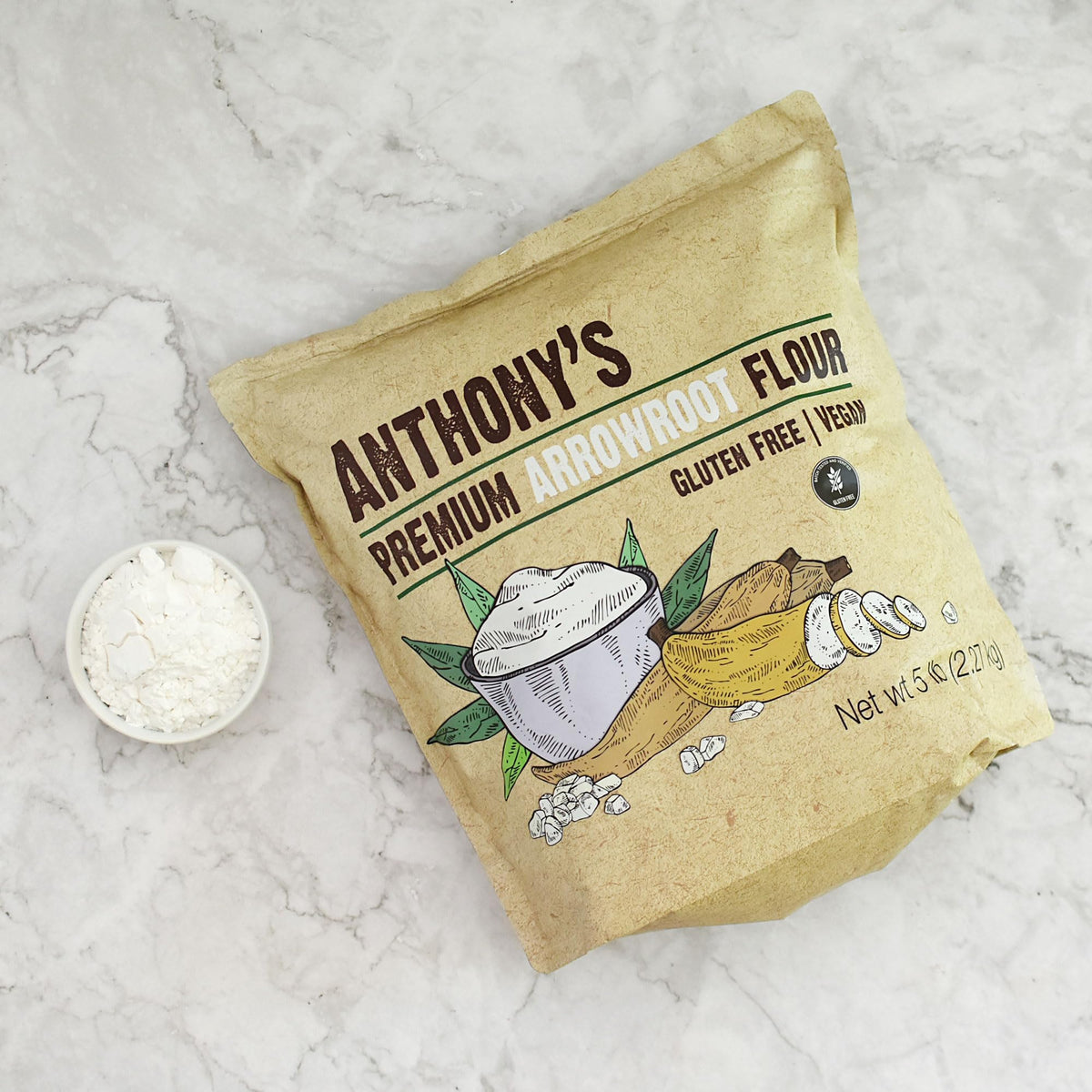 Anthony's Arrowroot flour dough-batter elastic texture aids gluten-free recipes.