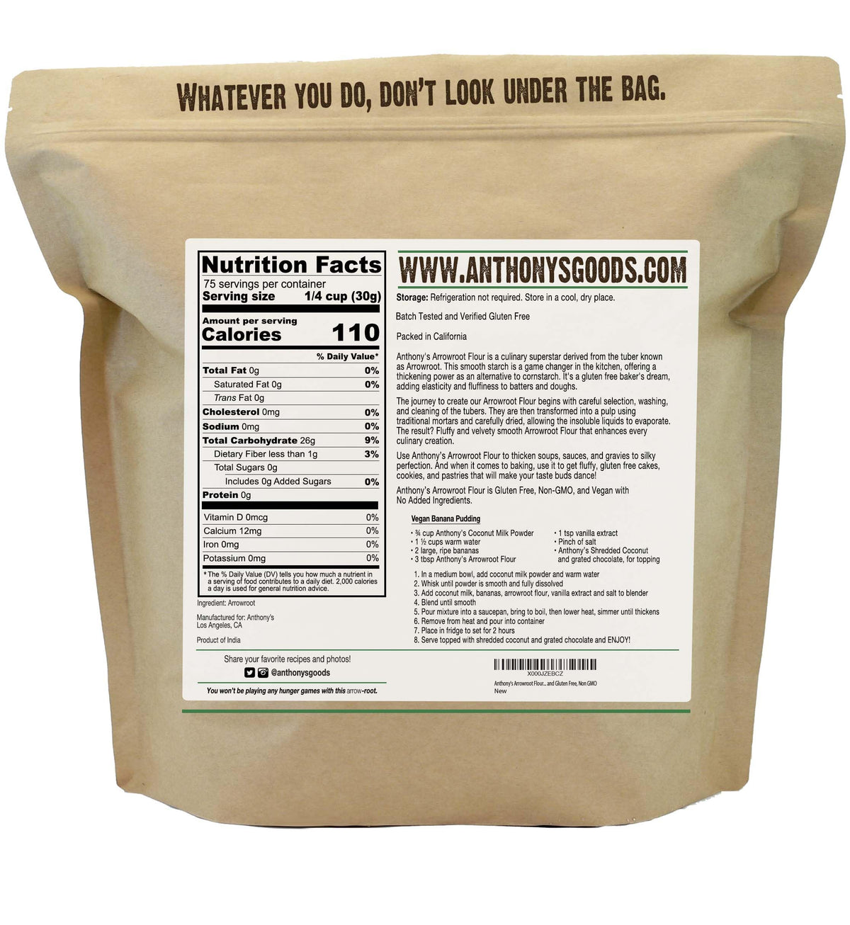 Anthony's Arrowroot flour measuring cup pour highlights convenient, mess-free prep.